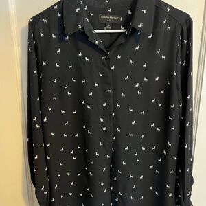Banana Republic Black Button-Down with White Llamas